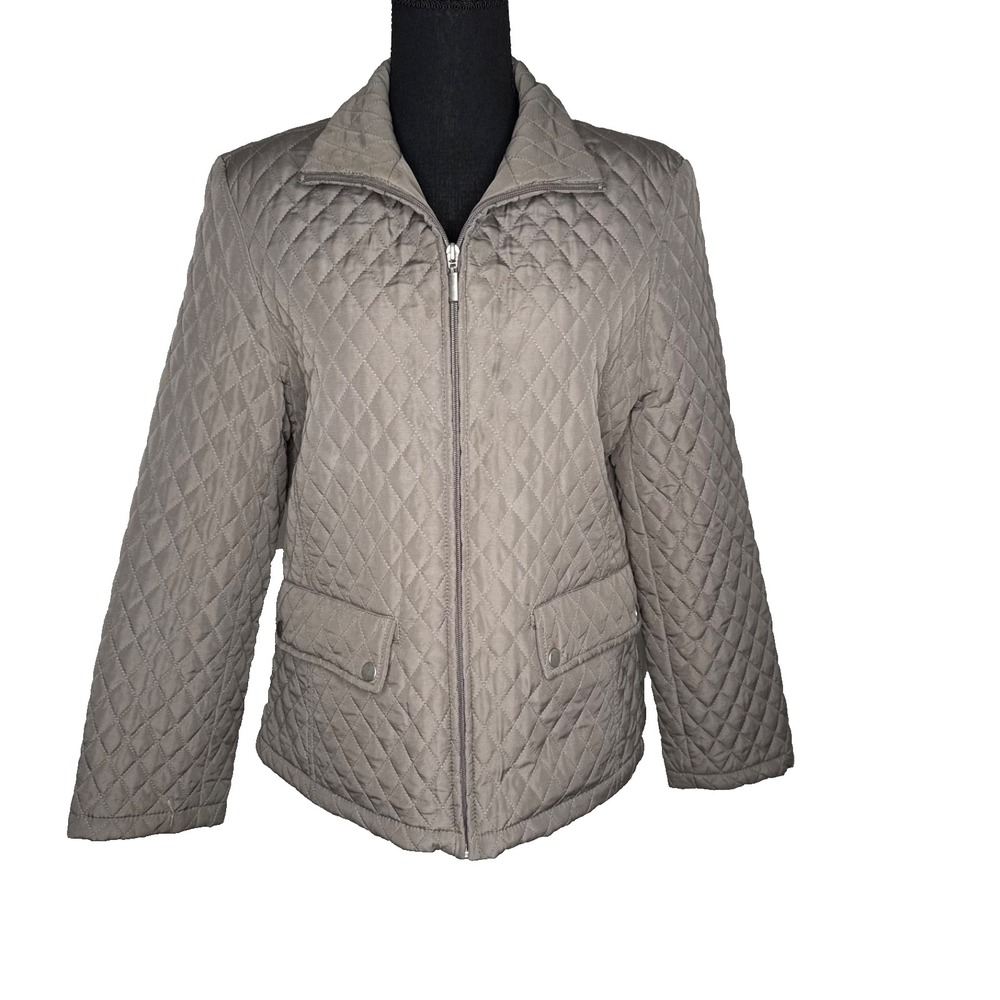 Jane Ashley Casual Lifestyle Quilted‎ Gray Full Zip Jacket Women's Size Small